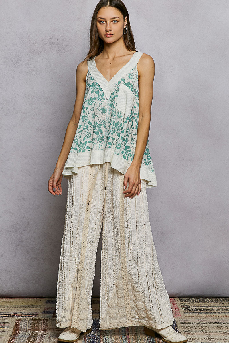 Pol Floral V Neck Tank With Front Pocket 1