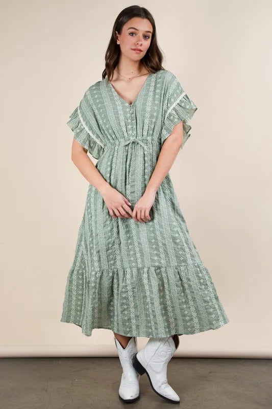 Very J Embroidered Boho Ruffled Midi Dress 1