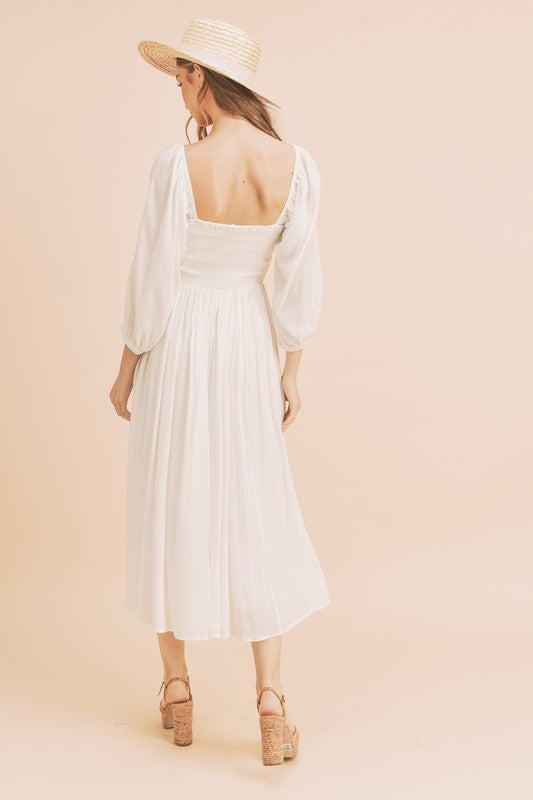 Aemi Co Ruffled Smocked Square Neck Balloon Sleeve Dress