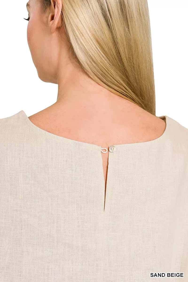 Zenana Linen Round Neck Cap Sleeve Top 2