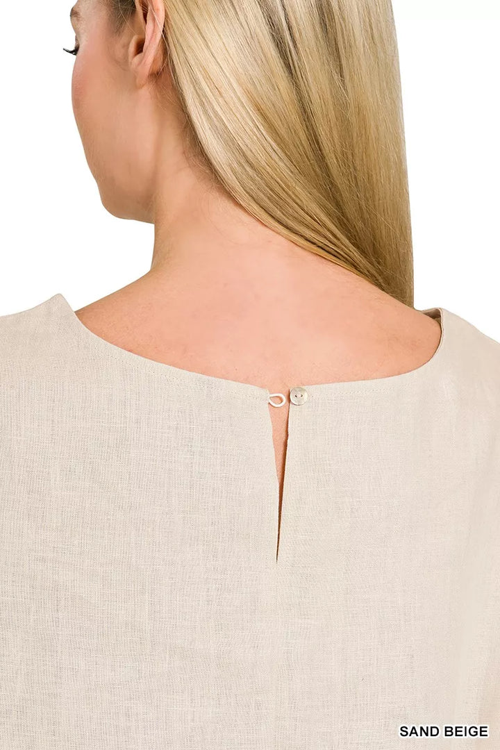 Zenana Linen Round Neck Cap Sleeve Top 2