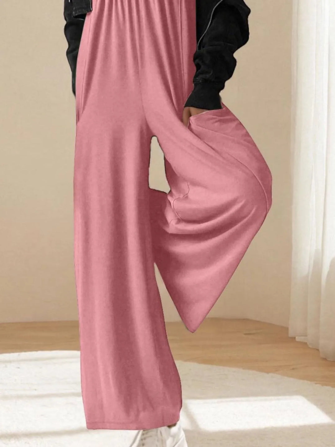 Pink Spaghetti Strap Wide Leg Jumpsuit 1