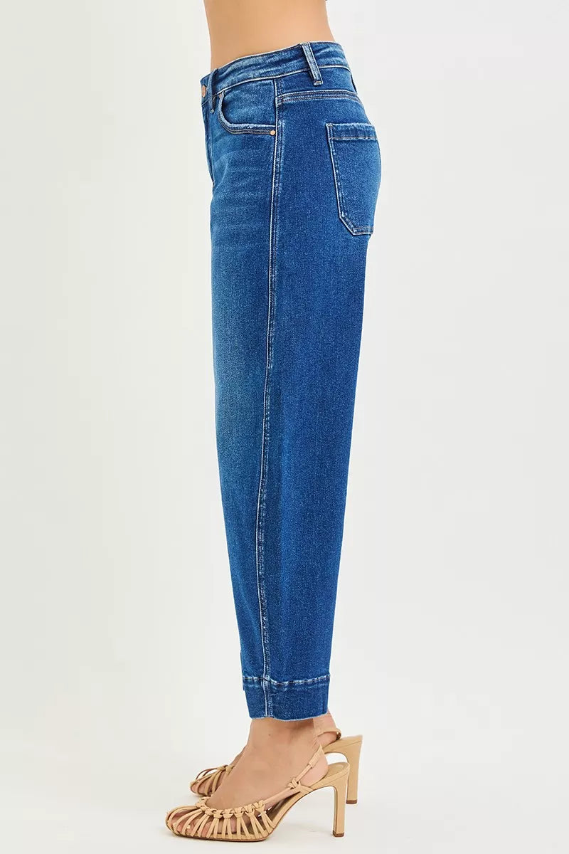 Dark Risen Mid Rise Crop Barrel Jeans