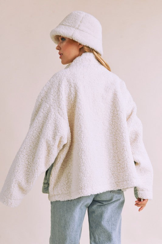Aemi Co Denim Washed Drop Shoulder Sherpa Fake Two Pieces Jacket