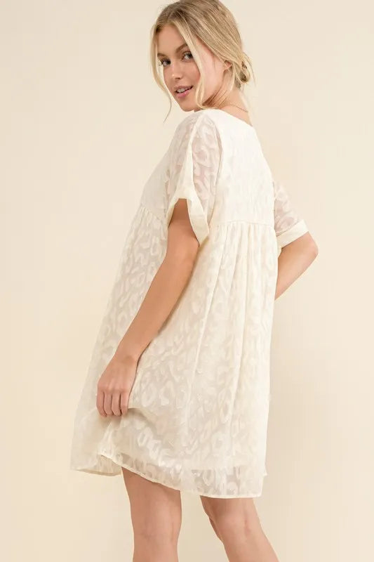 And The Why Woven Leopard Baby Doll Roll Sleeve Casual Dress 1
