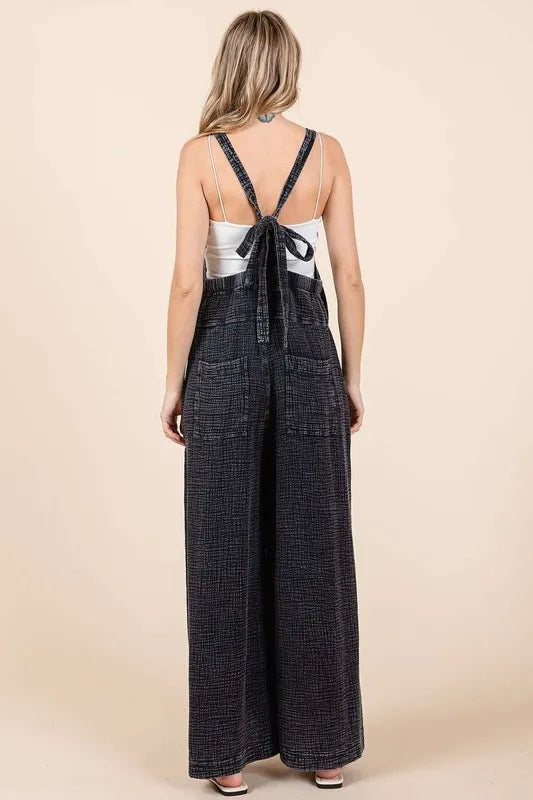 Washed Black Mittoshop Textured Wide Leg Overalls 1