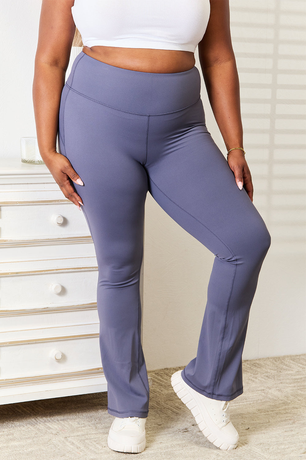 Dusty Blue Millennia Basic Bae Wide Waistband Bootcut Sports Pants
