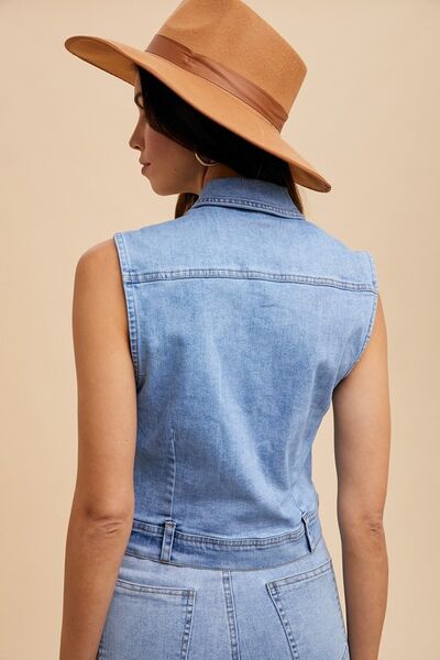 Medium Annie Wear Collared Neck Button Down Denim Vest 1