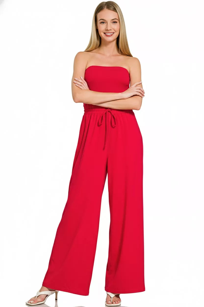 Ruby Zenana Tube Top Jumpsuit With Drawstring Waist