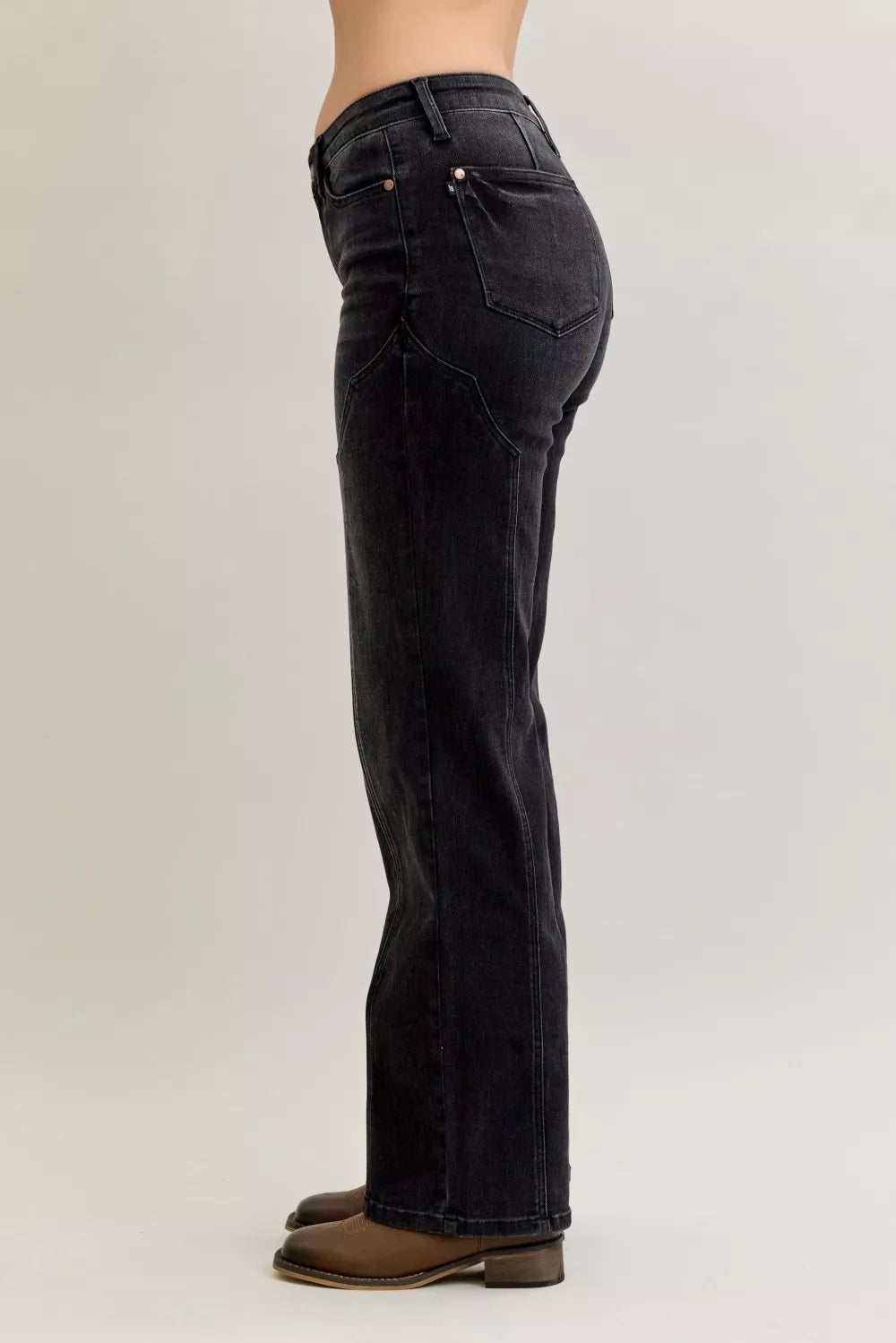 Bk Judy Blue Mid Rise Straight Western Seam Detail Jeans