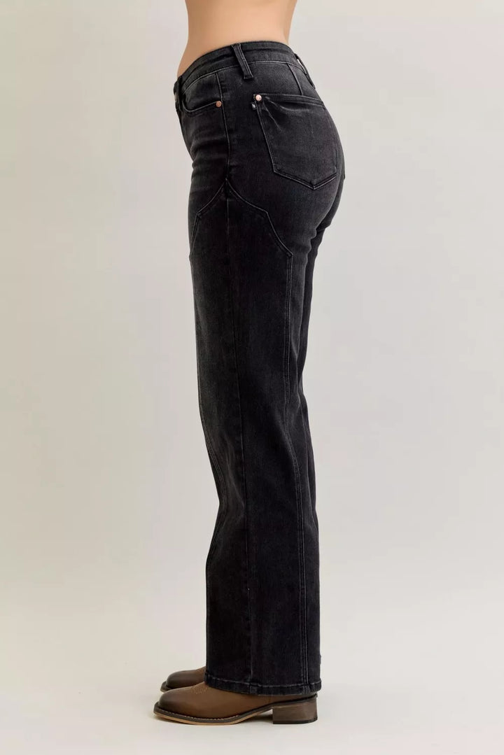 Bk Judy Blue Mid Rise Straight Western Seam Detail Jeans