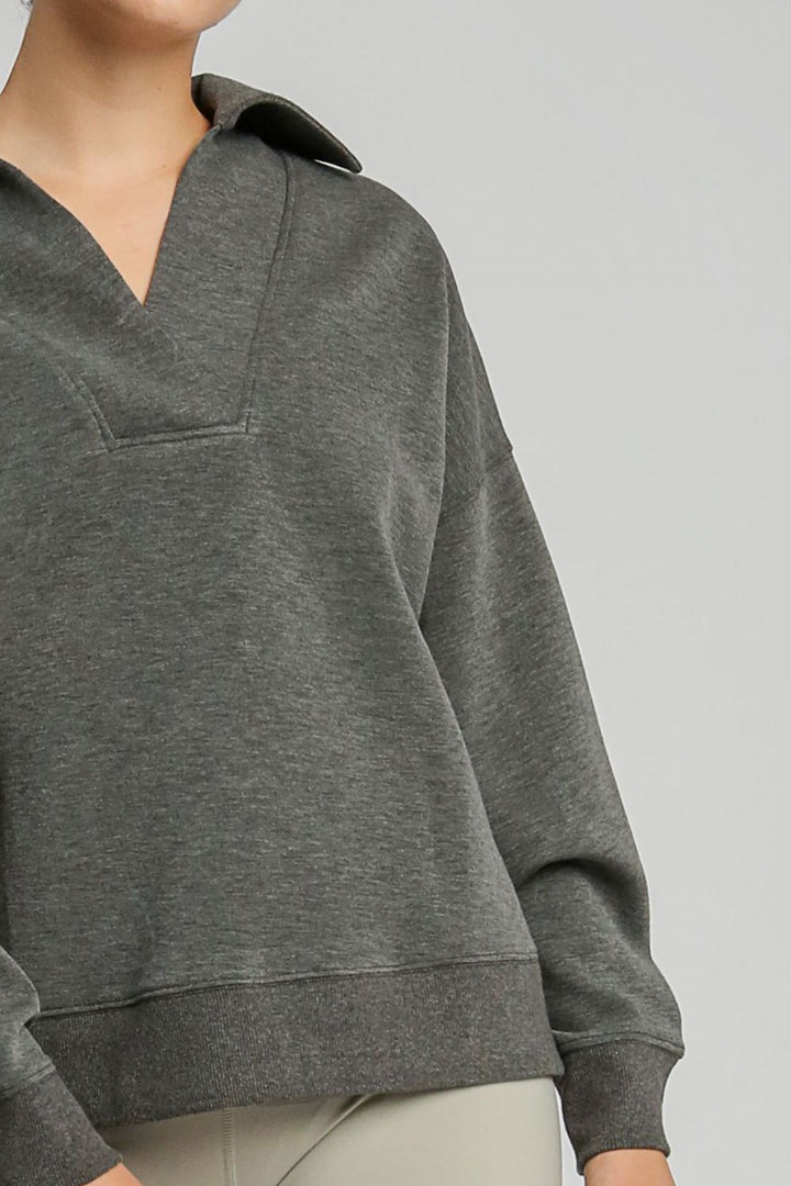 Charcoal Umgee Johnny Collar Dropped Shoulder Sweatshirt 2