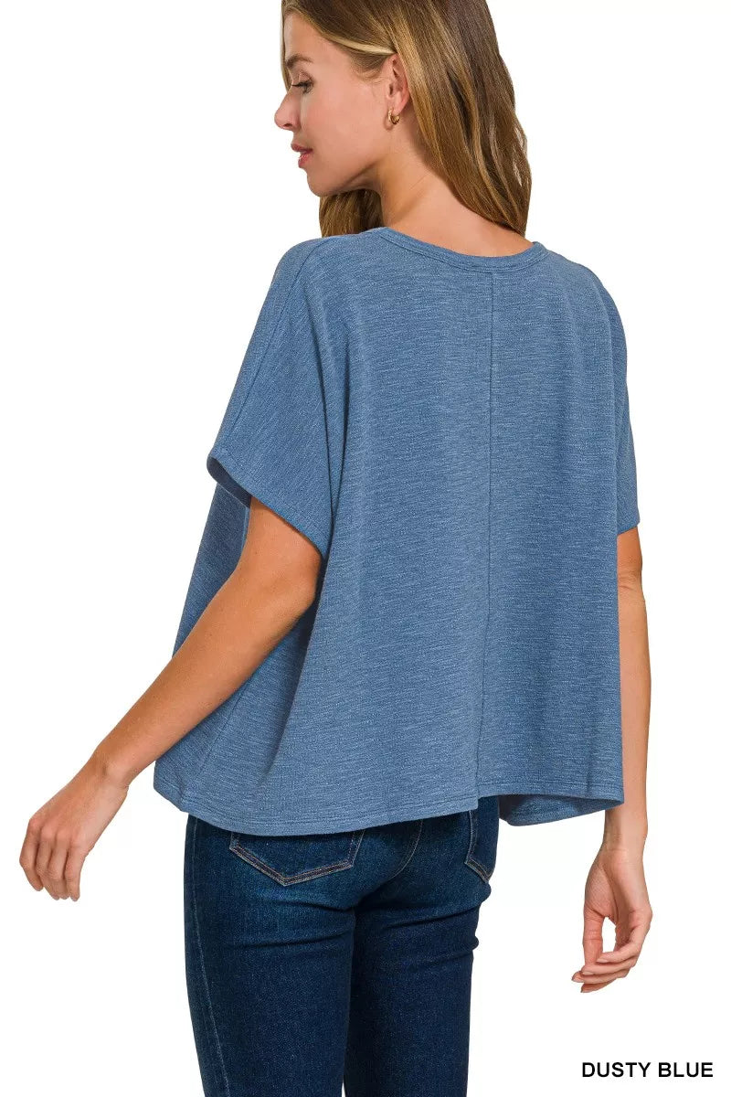 Dusty Blue Zenana Cotton Slub Oversized Tee