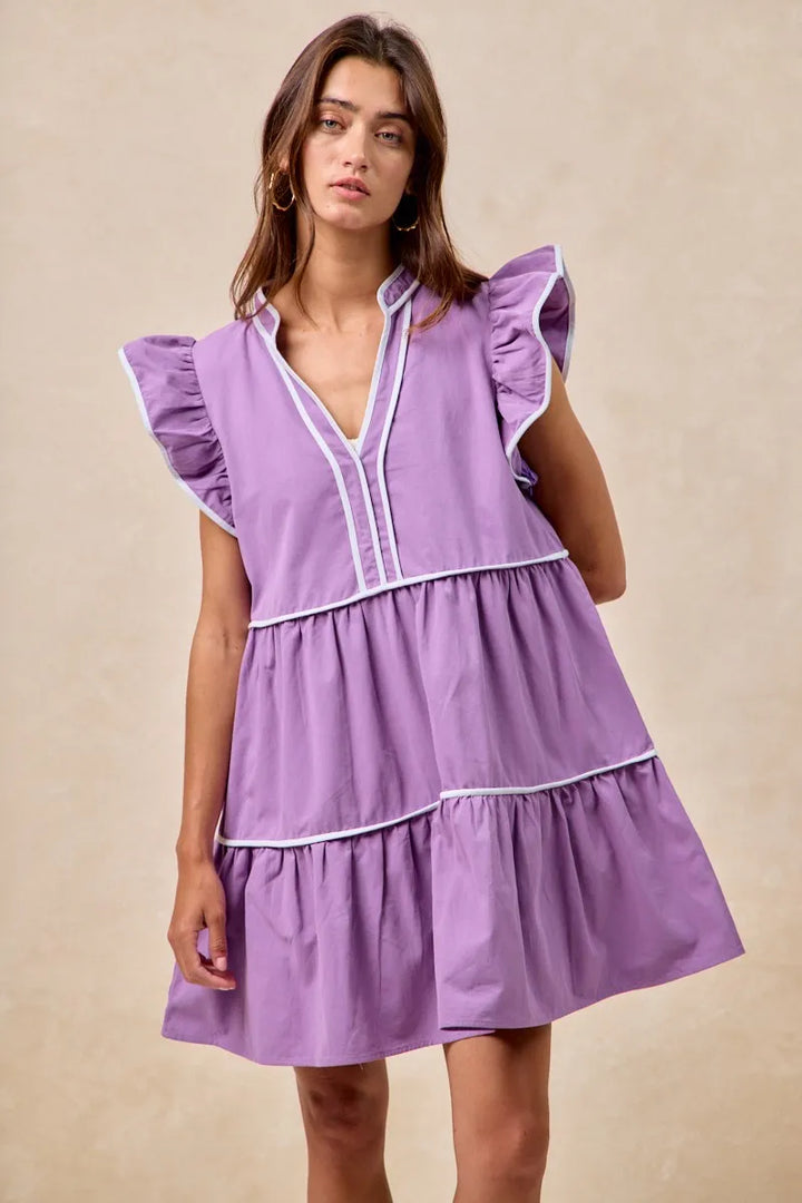 Bibi Gameday Theme Contrast Binding Ruffled Dress