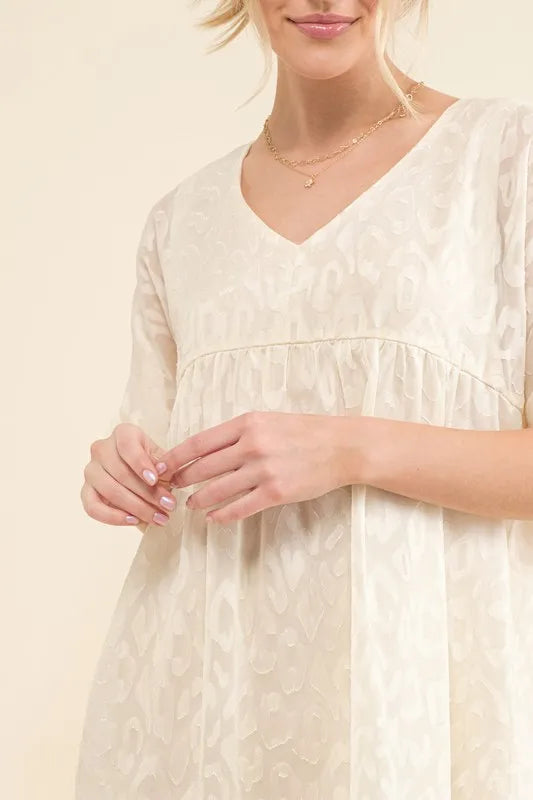 And The Why Woven Leopard Baby Doll Roll Sleeve Casual Dress 1