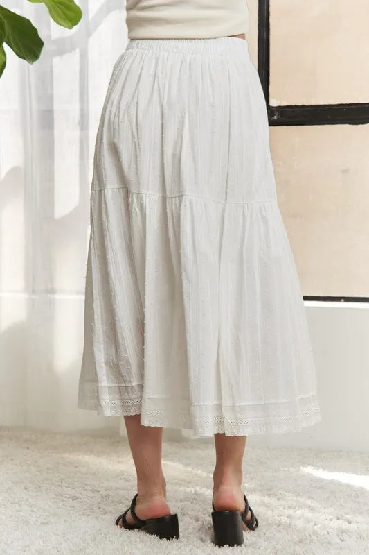 Off White Adora Elastic Waistband Tiered Midi Skirt 4