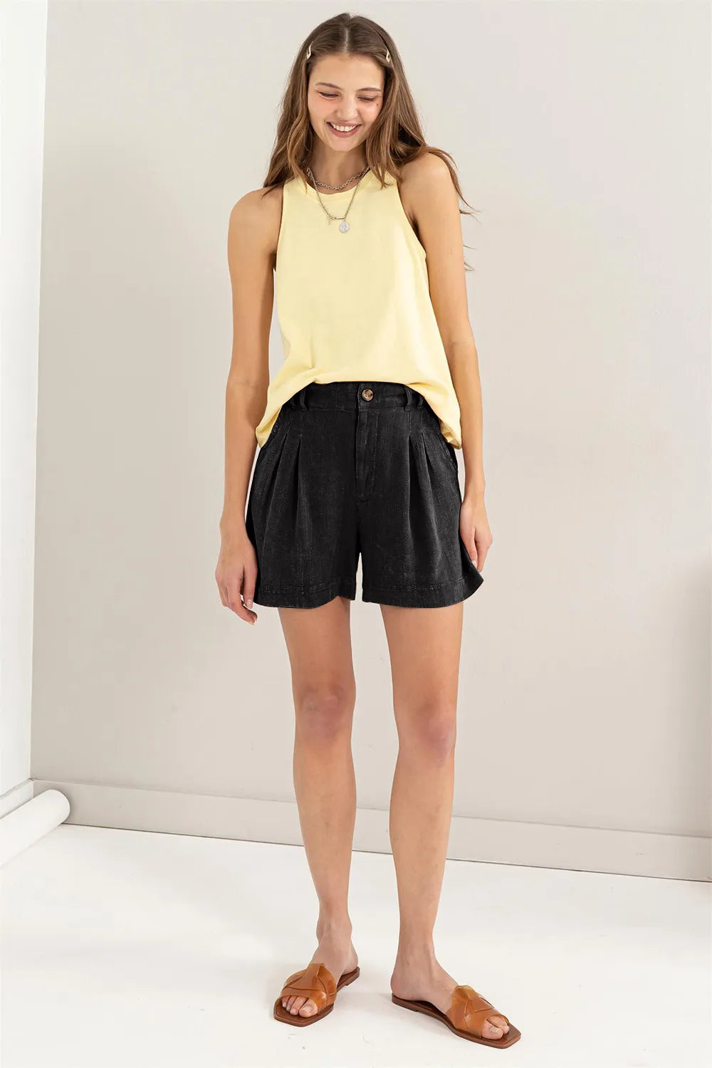 Hyfve High Waist Pleated Linen Shorts