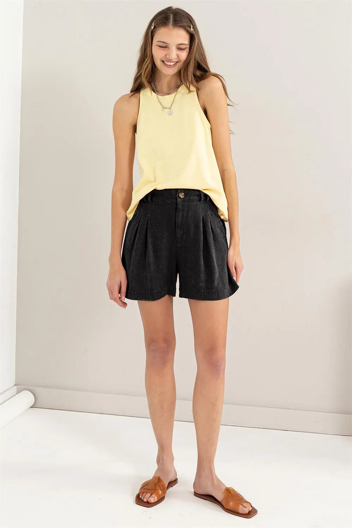 Hyfve High Waist Pleated Linen Shorts