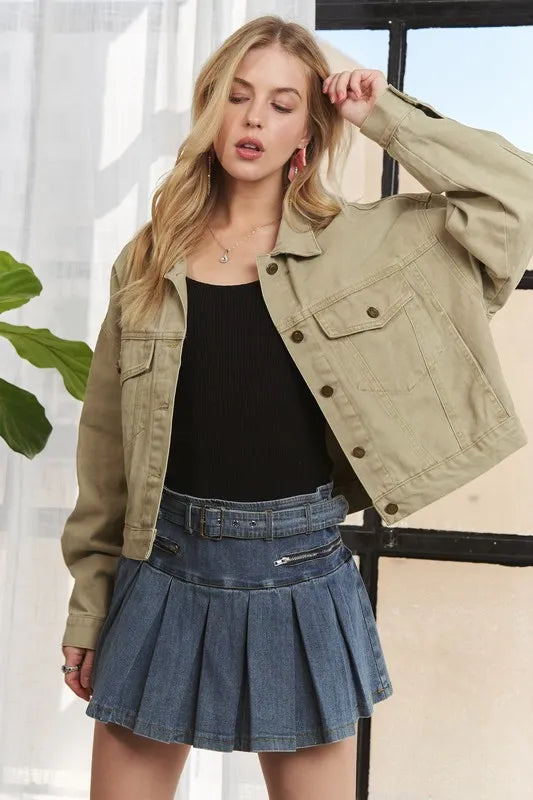 Adora Canvas Button Up Front Denim Jacket