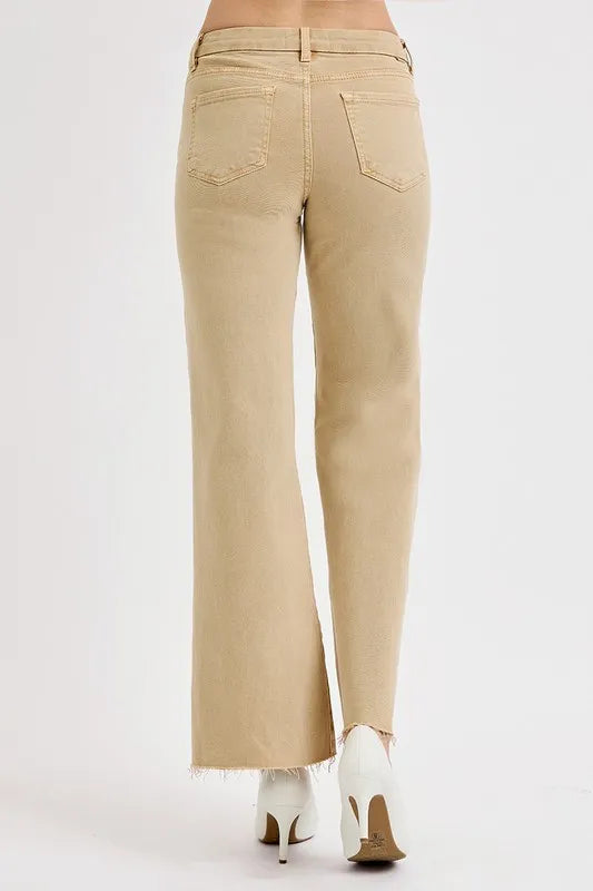 Tan Risen Full Size Raw Hem Wide Leg Jeans Plus Size