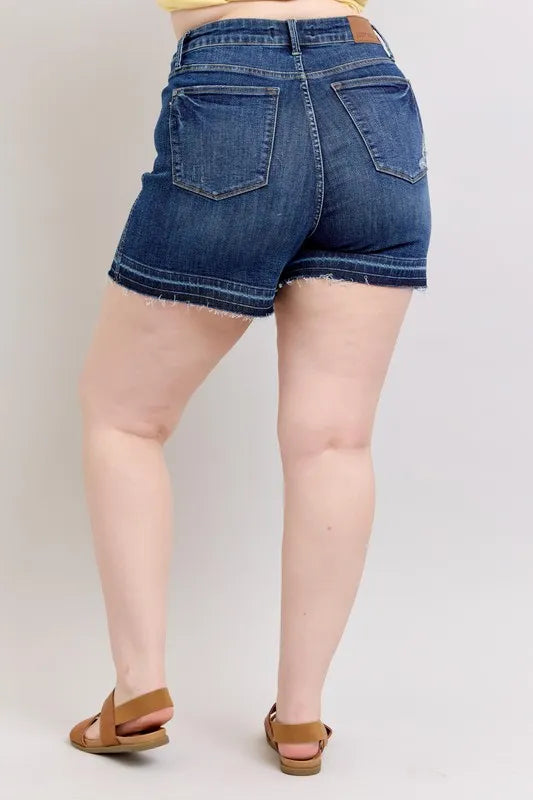 Dk Judy Blue Plus Size Hw Tummy Control Destroy Release Hem Denim Shorts