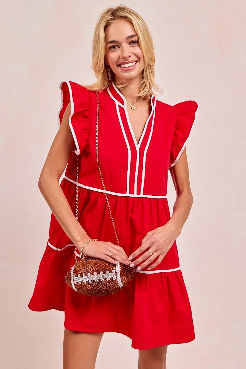 Bibi Gameday Theme Contrast Binding Ruffled Dress 1