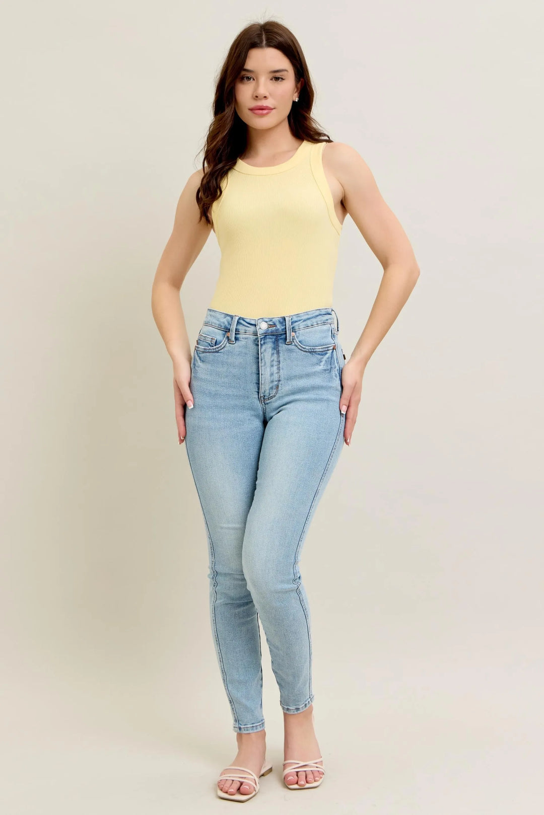 Light Judy Blue Full Size Mr Tummy Control Vintage Wash Skinny Jeans Plus Size