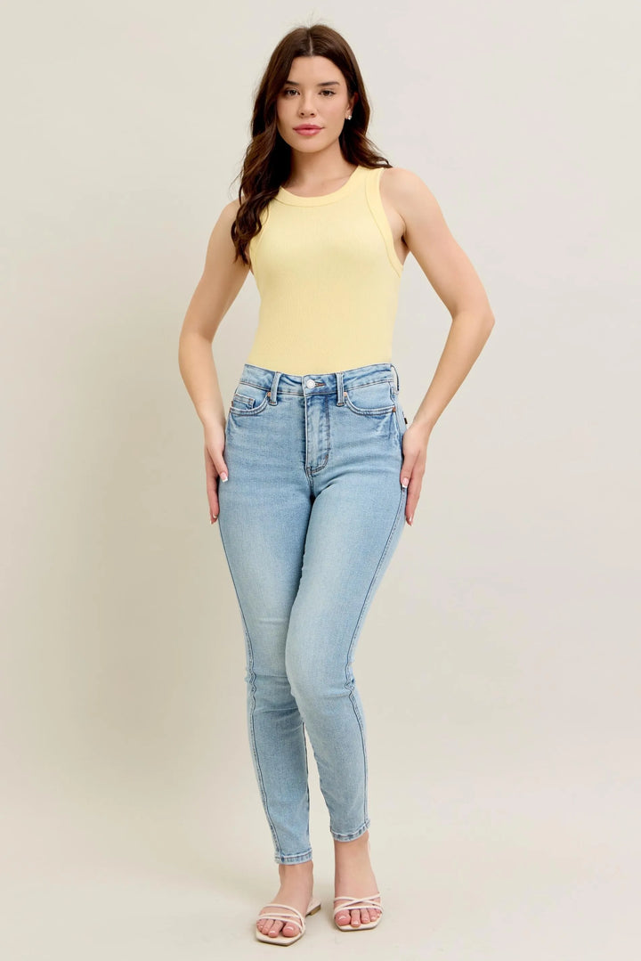 Light Judy Blue Full Size Mr Tummy Control Vintage Wash Skinny Jeans Plus Size