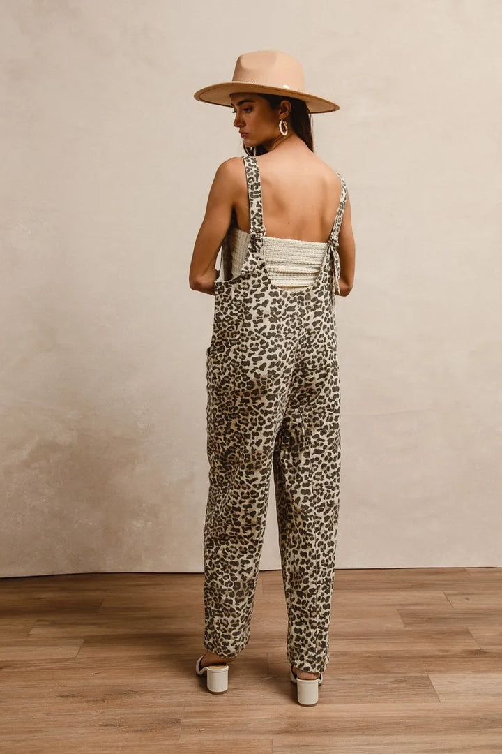 Bibi Leopard Print Adjustable Strap U Neck Jumpsuit