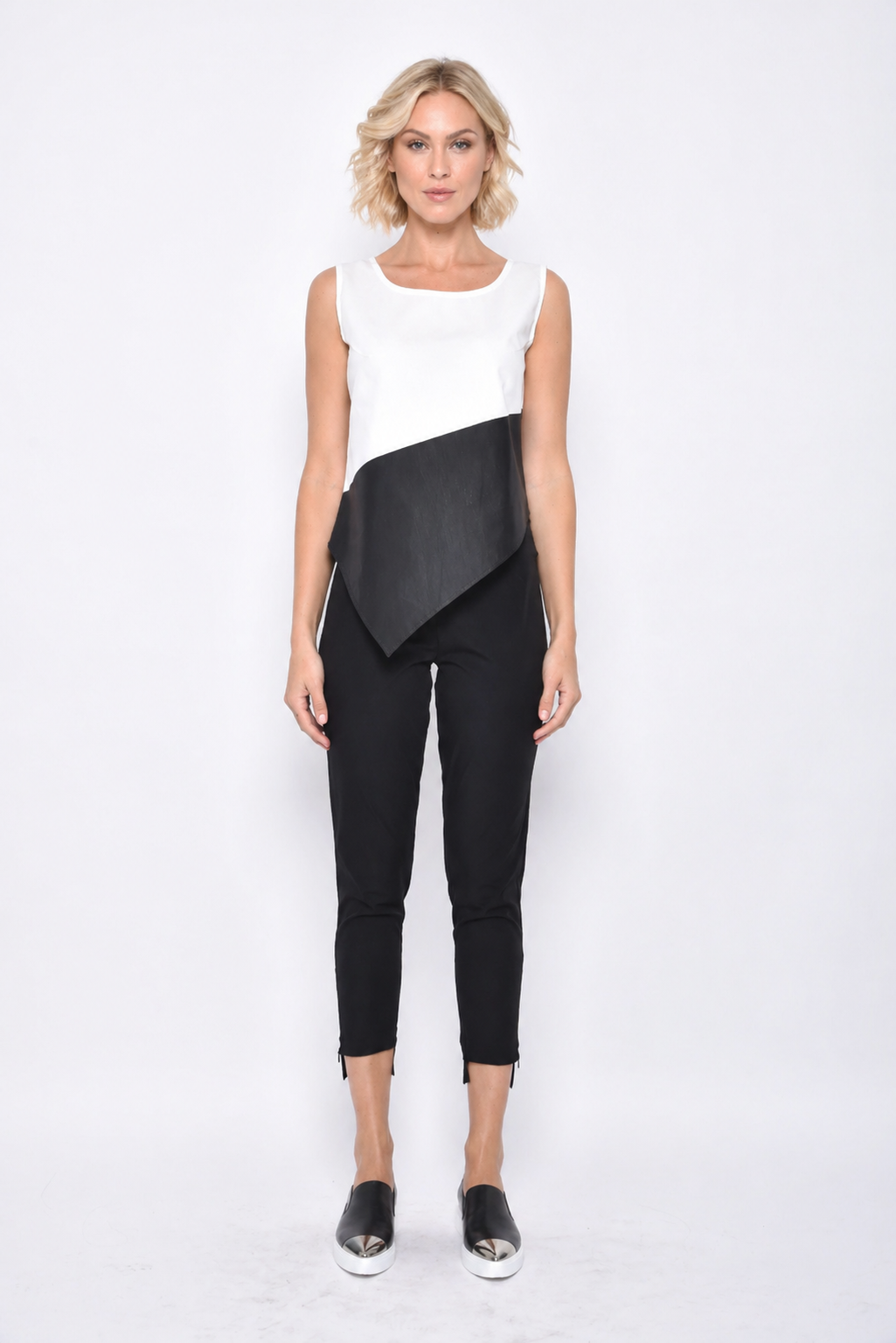 White/Black Uneven Hem Tank