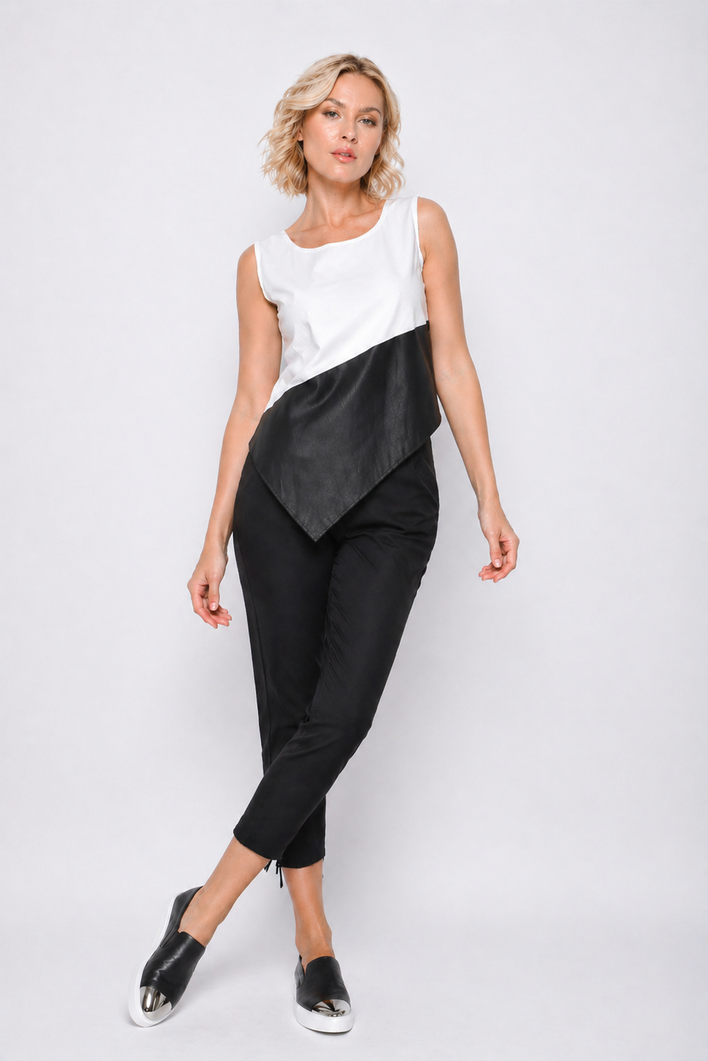 White/Black Uneven Hem Tank
