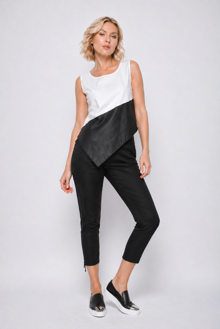 White/Black Uneven Hem Tank