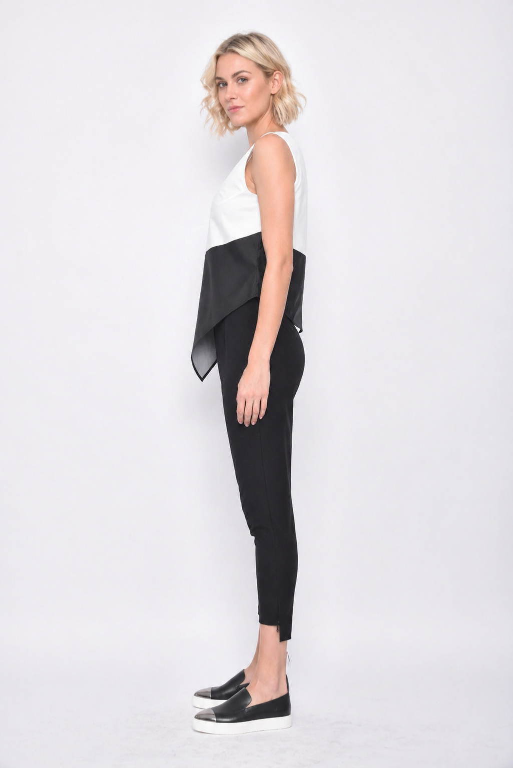 White/Black Uneven Hem Tank