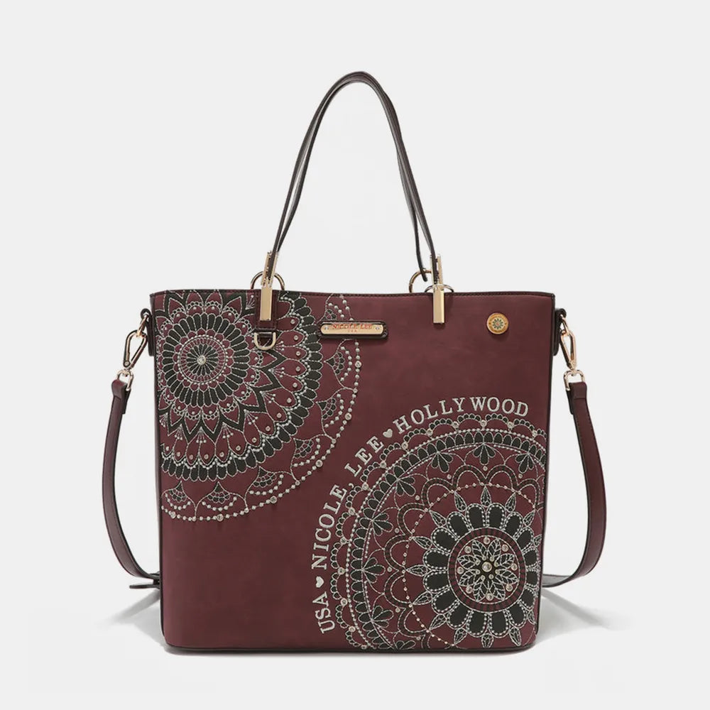 Nicole Lee Usa Metallic Stitching Embroidery Inlaid Rhinestone Tote Bag