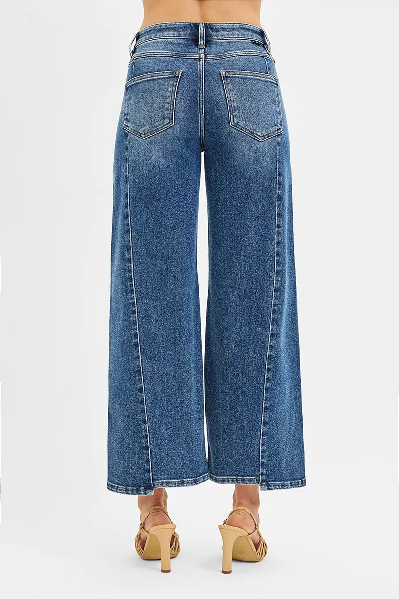 Dark Risen High Rise Crop Wide Leg Jeans With Step Hem