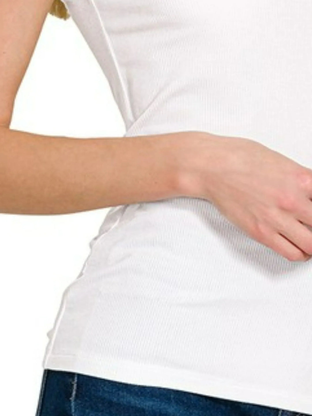 White Zenana Ribbed Sleeveless Mock Neck Top