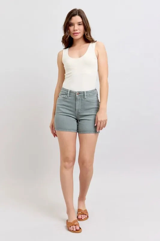 Judy Blue Full Size Hw Garment Dyed Back Pkt Embroidery Shorts Plus Size