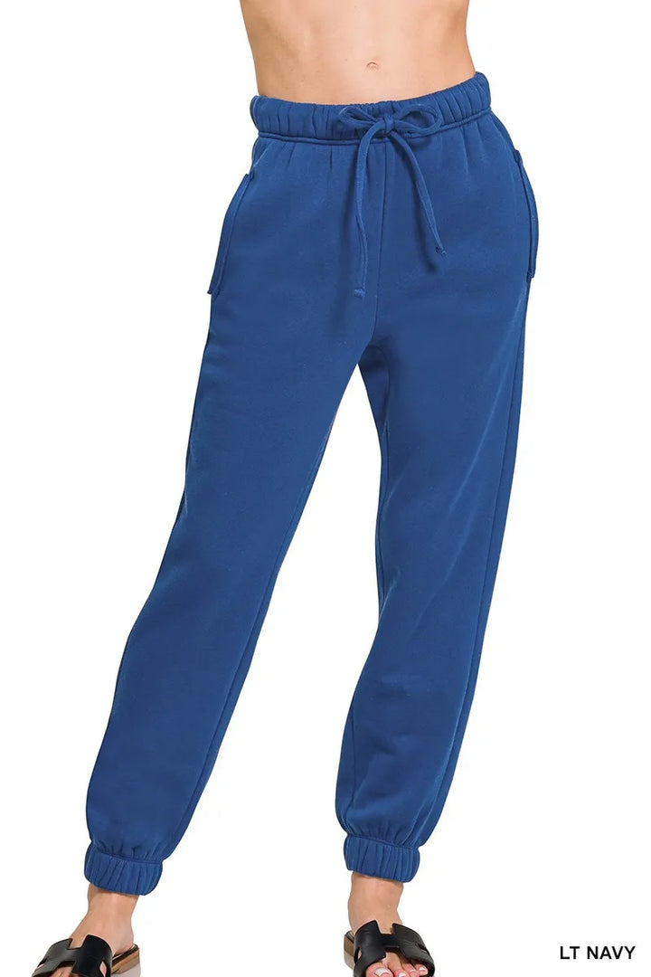 Lt Navy Zenana Fleece Drawstring Joggers With Pocket 1