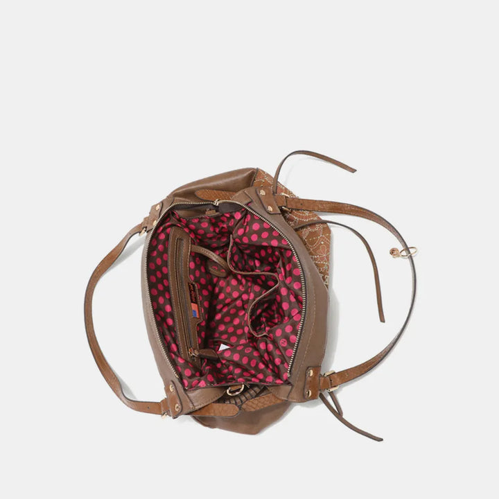Nicole Lee Usa Side Braided Tassel Inlaid Rhinestone Embroidery Hobo Bag