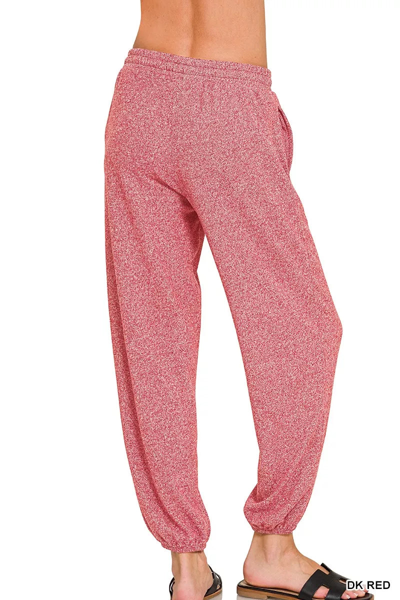 Dk Red Zenana Soft Melange Hacci Jogger