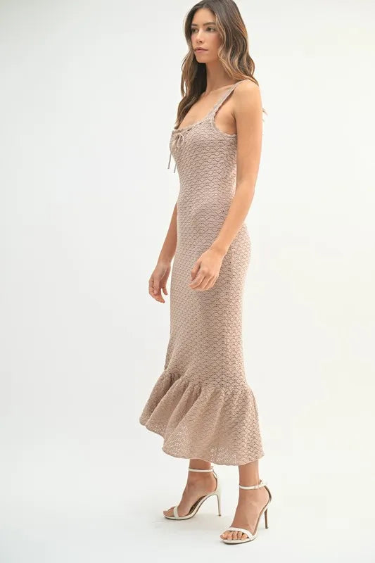 Mable Ruffled Hem Sleeveless Crochet Knit Midi Dress 1