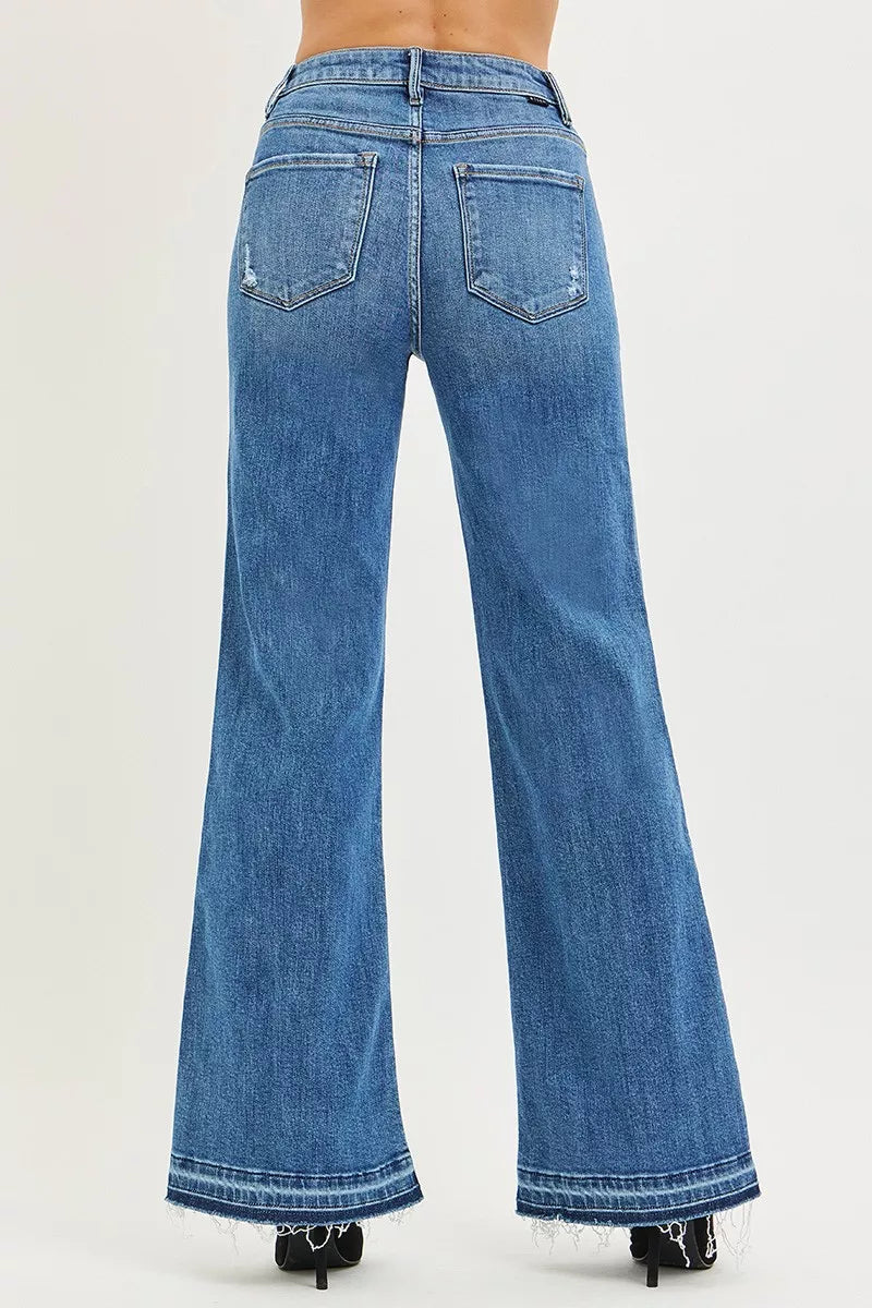 Medium Risen High Rise Wide Leg Jeans With Released Hem
