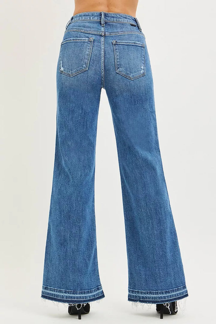 Medium Risen High Rise Wide Leg Jeans With Released Hem