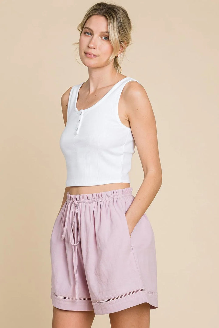 Mauve Cotton Bleu By Nu Lab High Waist Drawstring Shorts