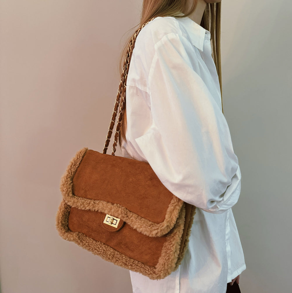 Teddy Brown Luxe Deluxe Chain Shoulder Bag