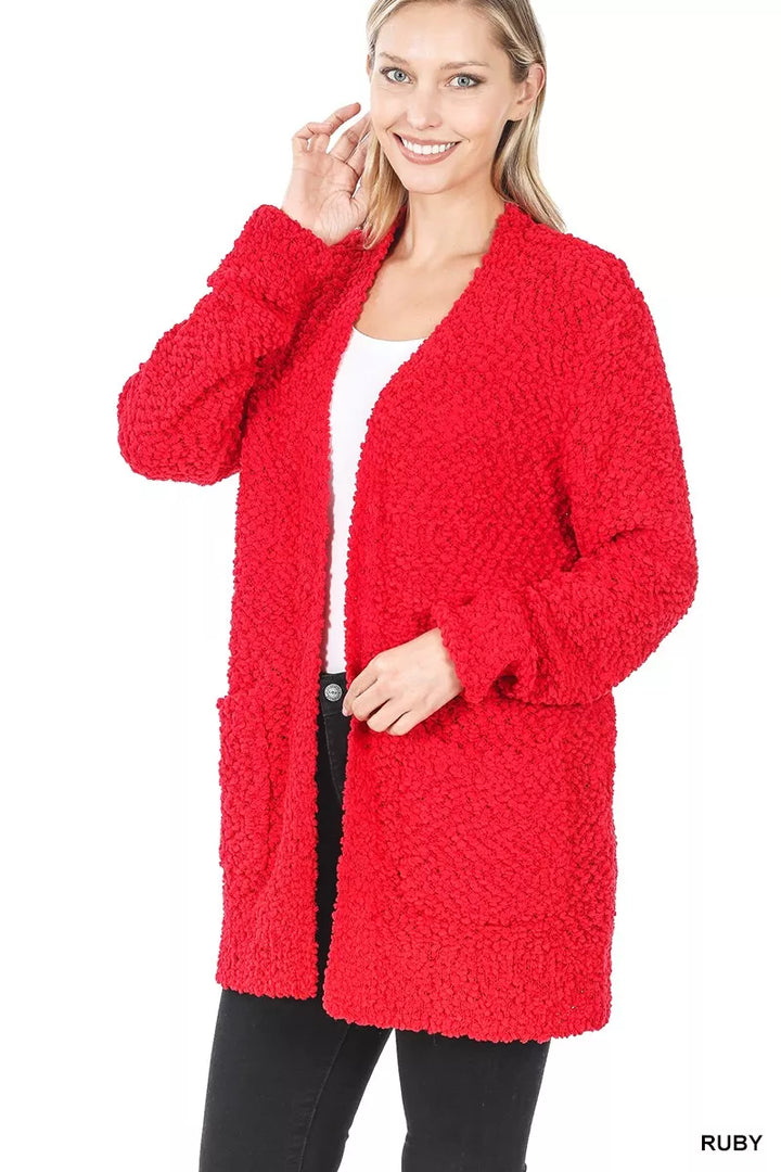 Ruby Zenana Long Sleeve Popcorn Sweater Cardigan With Pockets 7