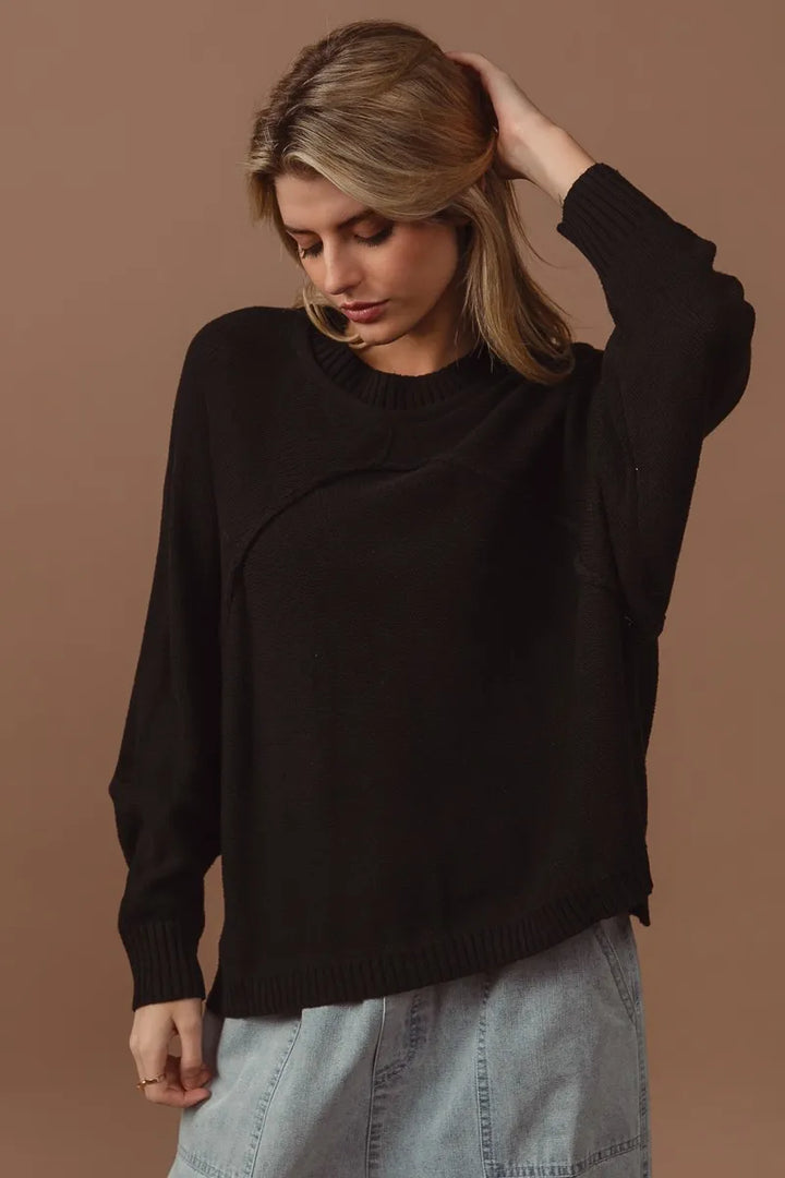 Black Bibi Raw Edge Arch Detailed Knit Top
