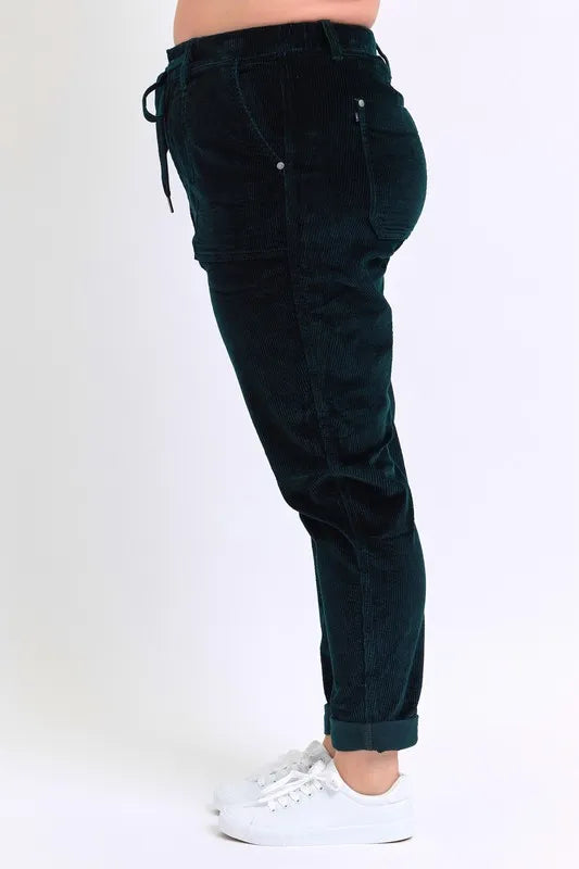 Emrld Judy Blue Full Size High Waist Corduroy Cuffed Jogger Plus Size