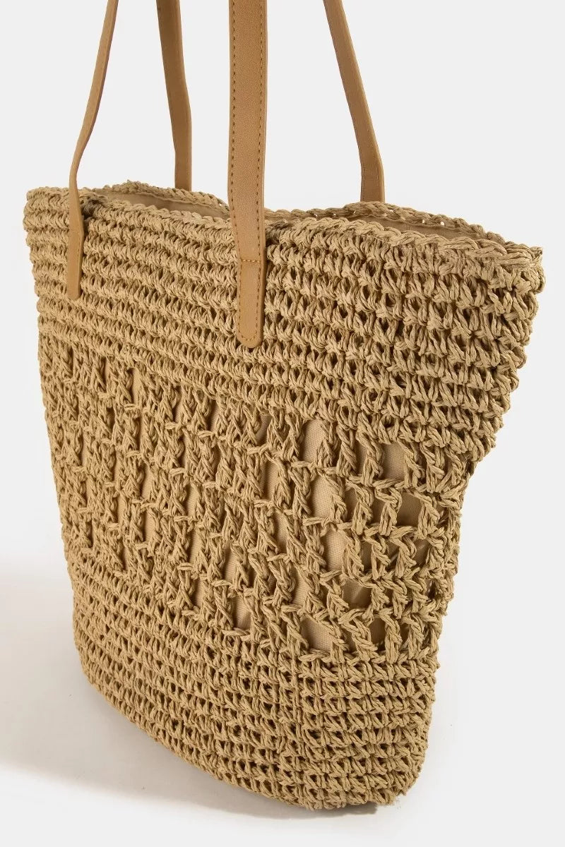 Iv Fame Intricate Straw Braided Large Tote Bag