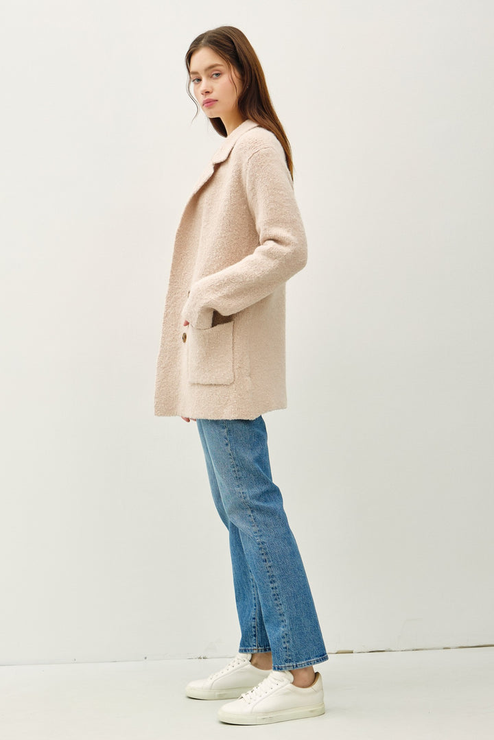 Be Cool Textured Double Breasted Coat With Pockets